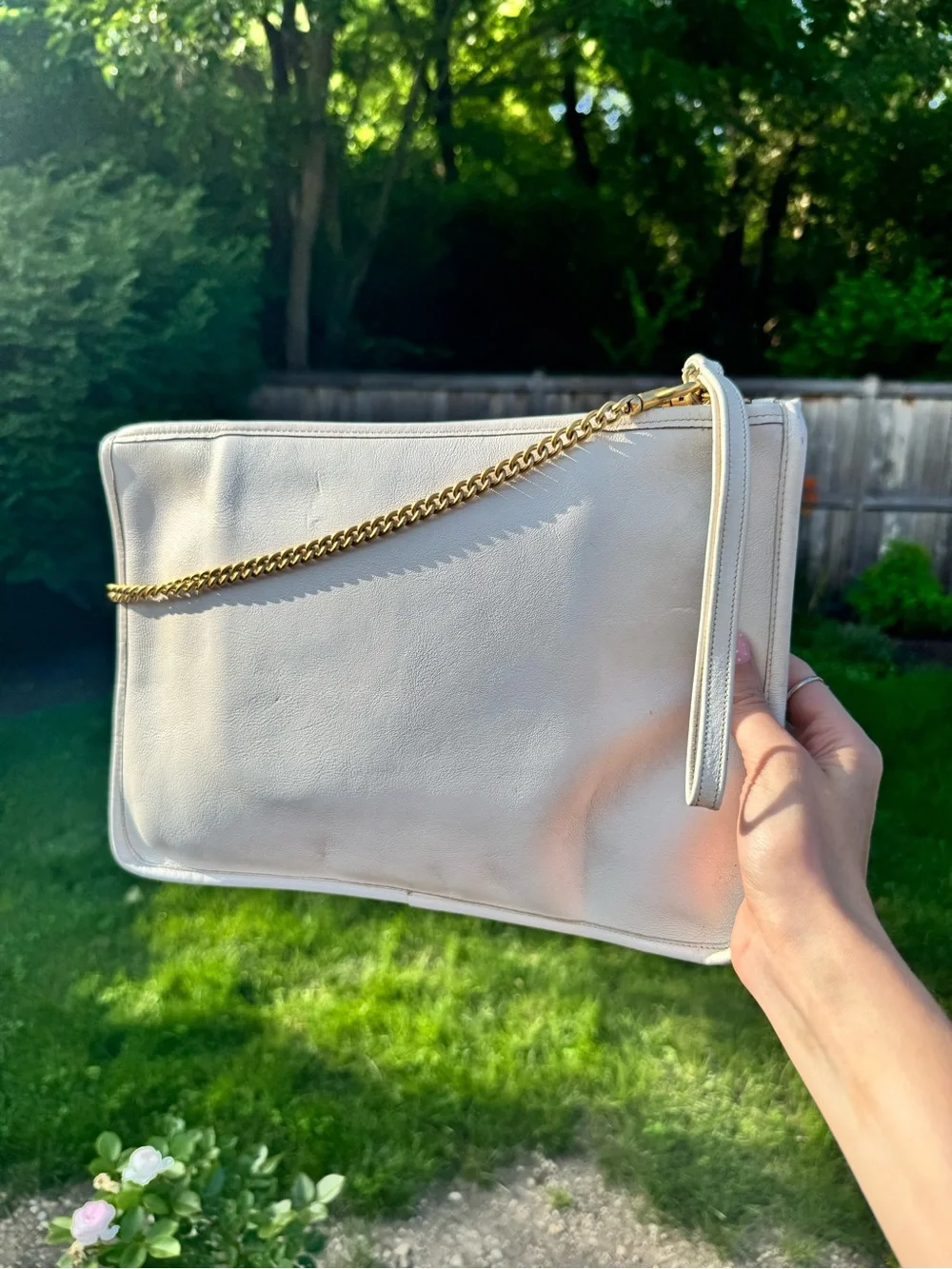 Coach Vintage Large Slim Portfolio Zip Clutch Bag NYC in Bone #9555 HTF